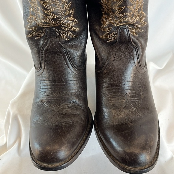 Steve Madden Frontier Brown Leather Mid-Calf Heeled Cowboy Boots - Picture 5 of 11